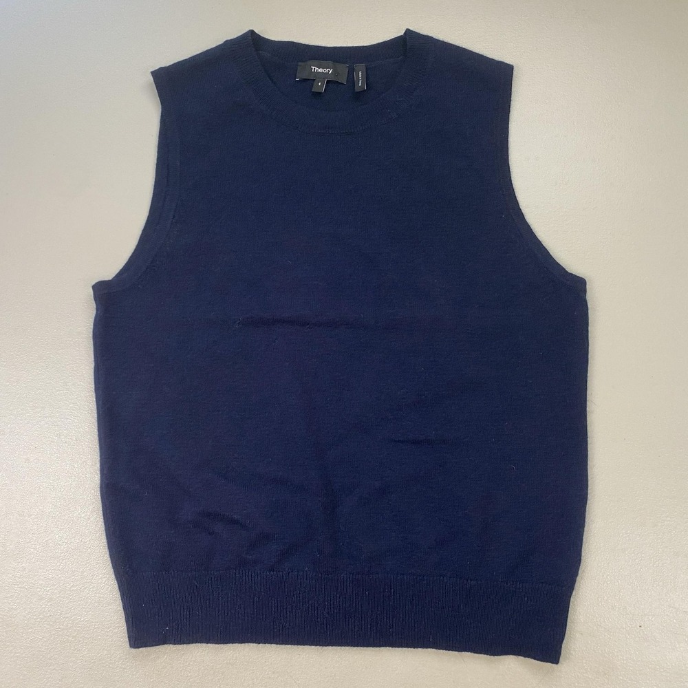 Theory 100% Cashmere Sweater Vest Womens Small Navy Blue Academia Preppy Minimal